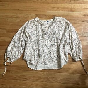 Old Navy Oversized Peasant Top Women 2X White Pink Floral Print Corduroy Cottage